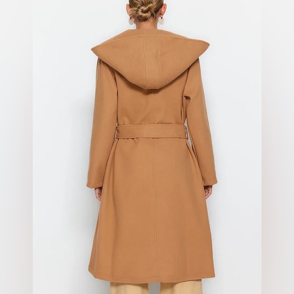 Brave Soul Long Hooded Wrap Coat Camel Size Small - Picture 3 of 11